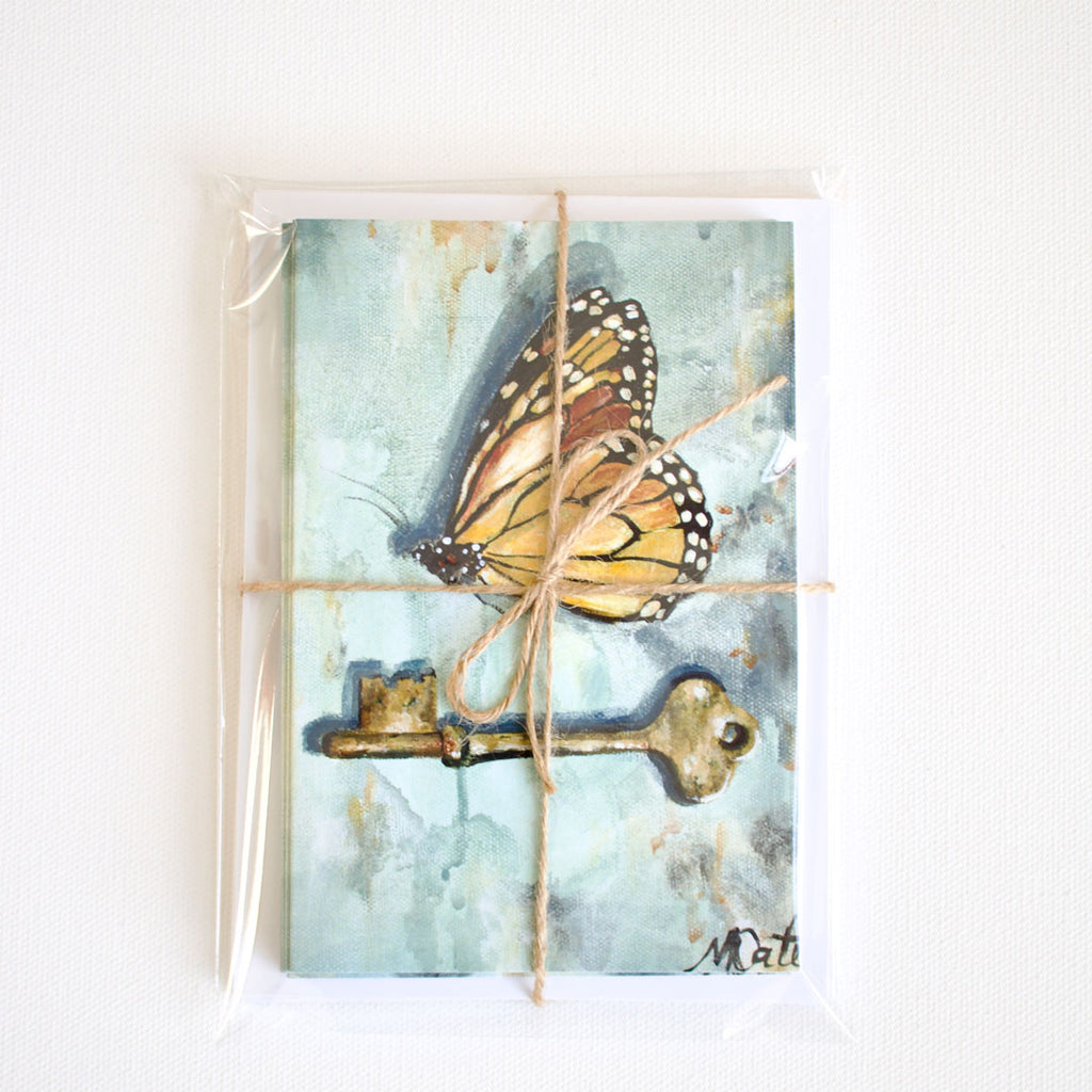 "Butterfly & Key" Note Cards - Set of 8