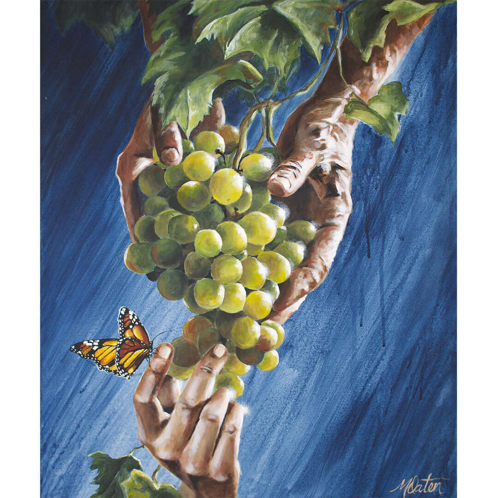 Remain in Me painting by Mindi Oaten inspired by Jesus’ vine and branches teaching in John 15:4–5