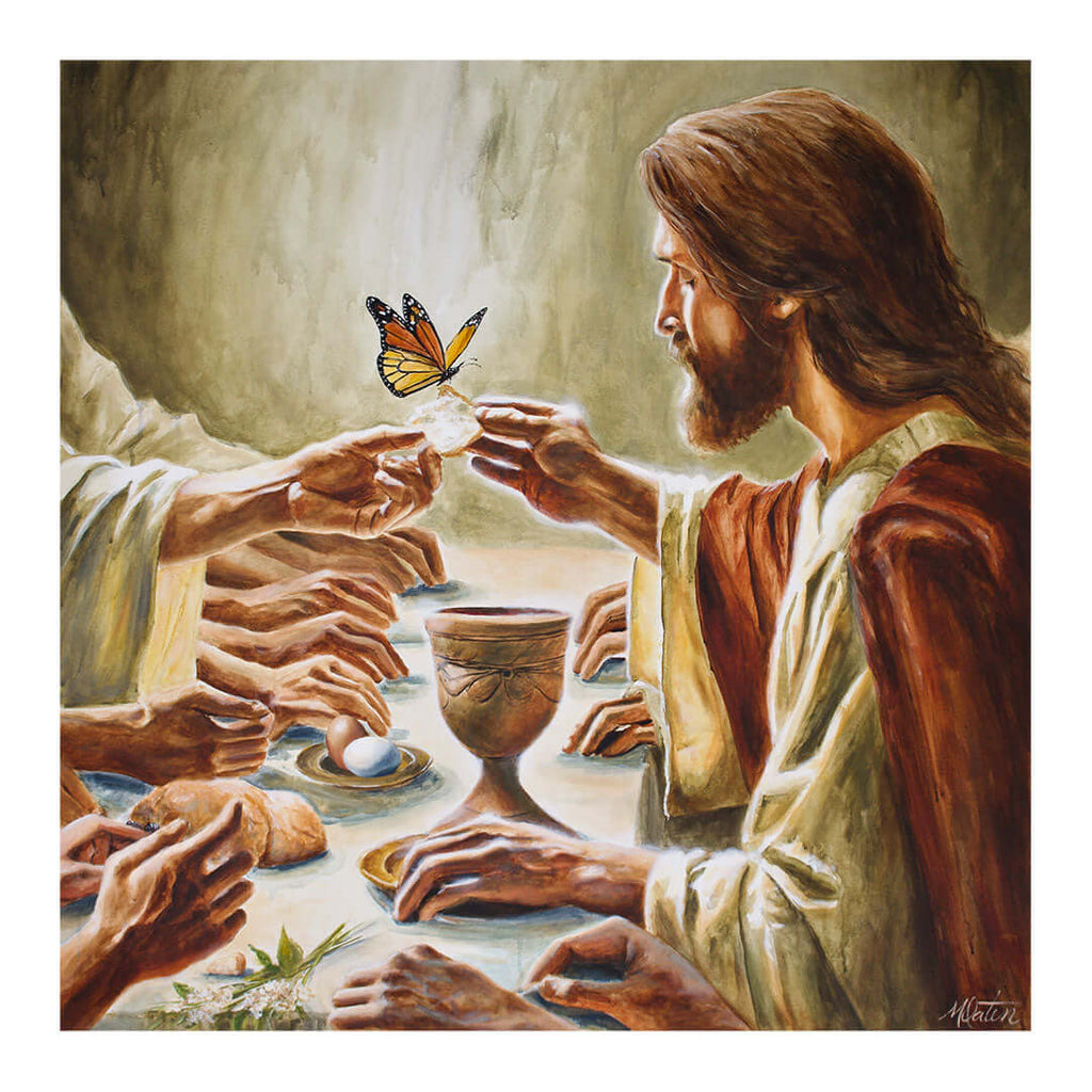 Do This in Remembrance of Me painting by Mindi Oaten depicting Jesus at the Last Supper in Luke 22