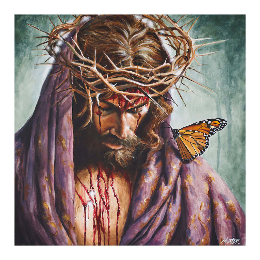 Hail King of the Jews painting by Mindi Oaten depicting Jesus wearing the crown of thorns in John 19