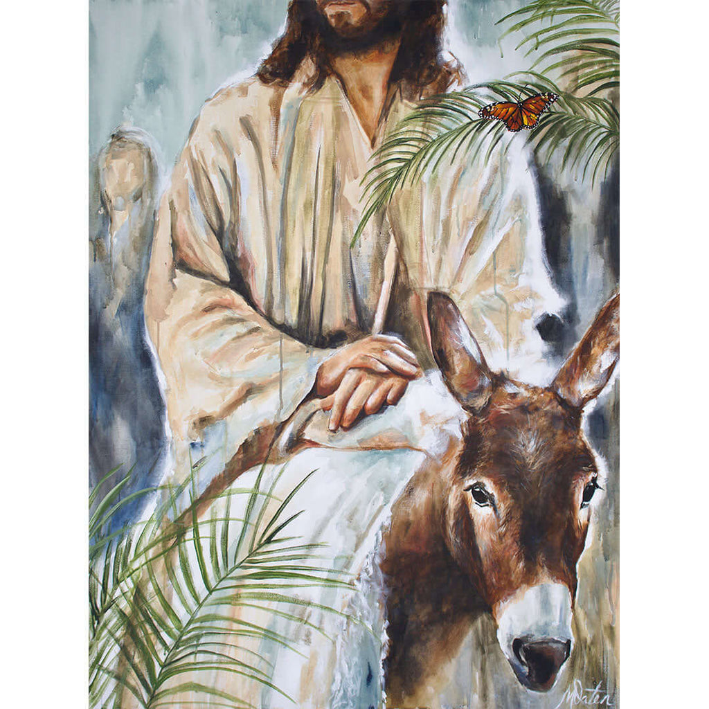 Triumphal Entry painting by Mindi Oaten depicting Jesus entering Jerusalem on Palm Sunday