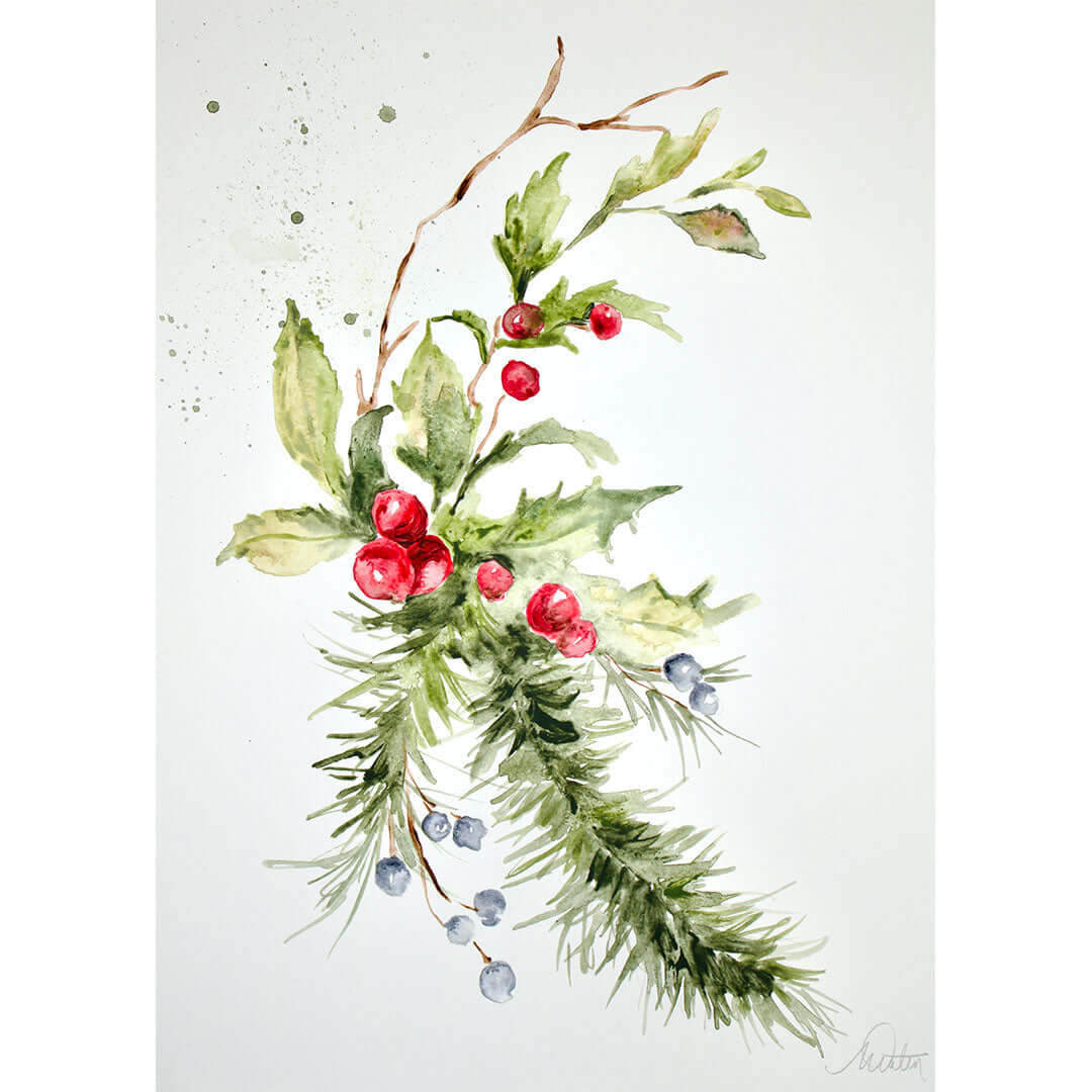 Holly Berry Winter Branches 3 - Mindi Oaten Art