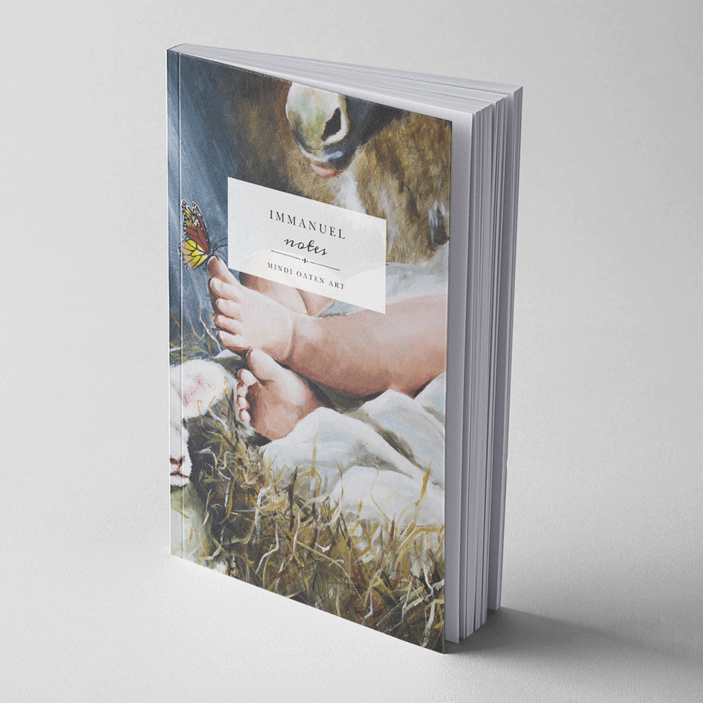 Immanuel Notes Christian journal by artist Mindi Oaten featuring soft floral garden artwork and blank pages for writing and prayer