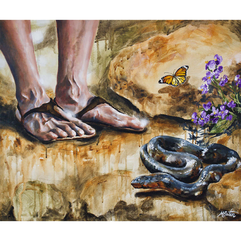 It is Written painting by Mindi Oaten depicting Jesus resisting temptation in the wilderness in Matthew 4