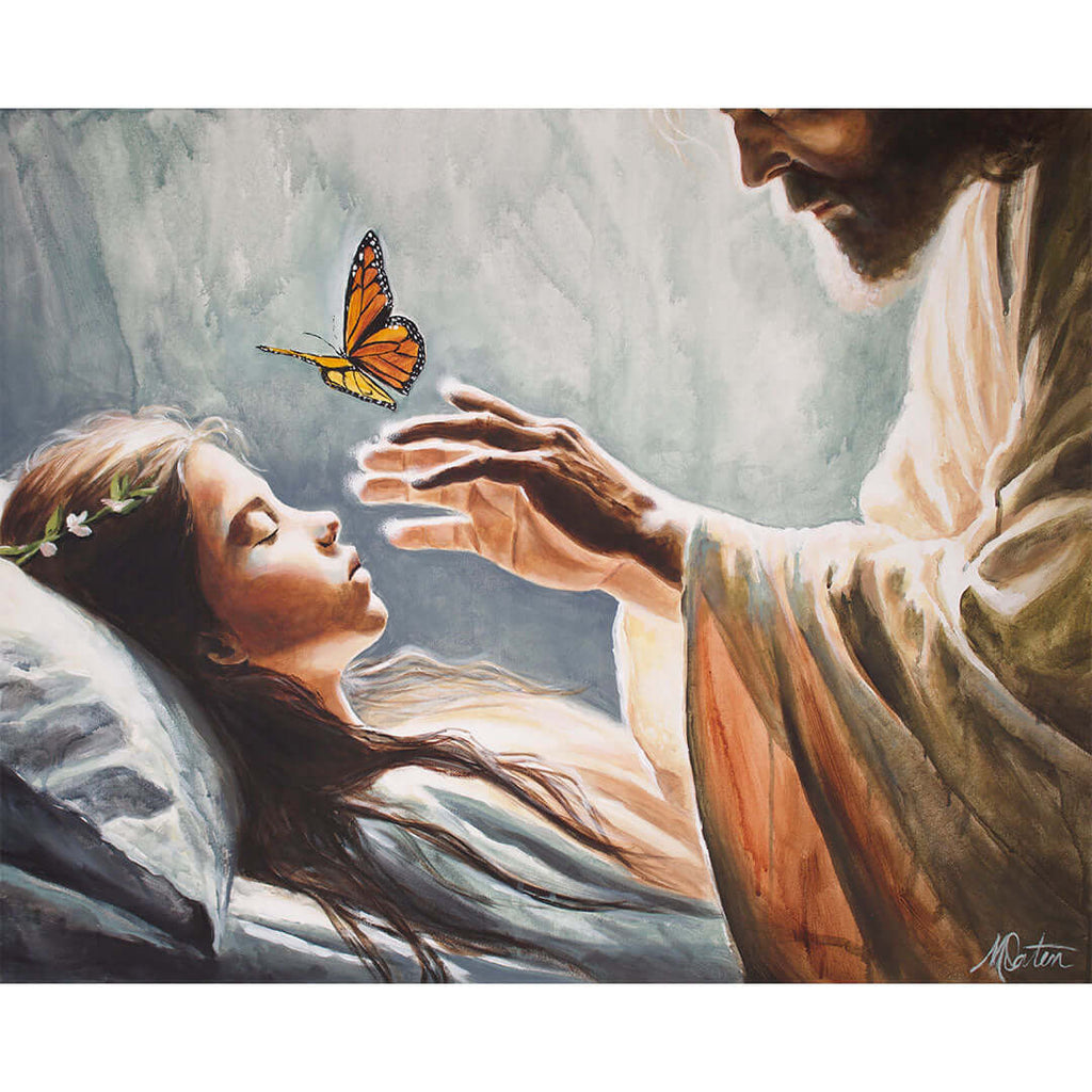 Only Believe painting by Mindi Oaten depicting Jesus raising Jairus' daughter in Mark 5