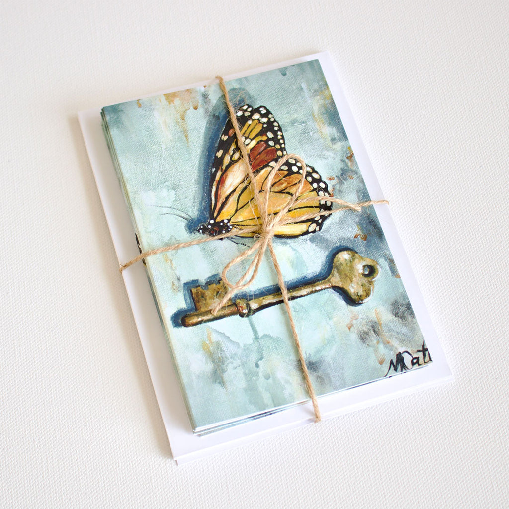 "Butterfly & Key" Note Cards - Set of 8