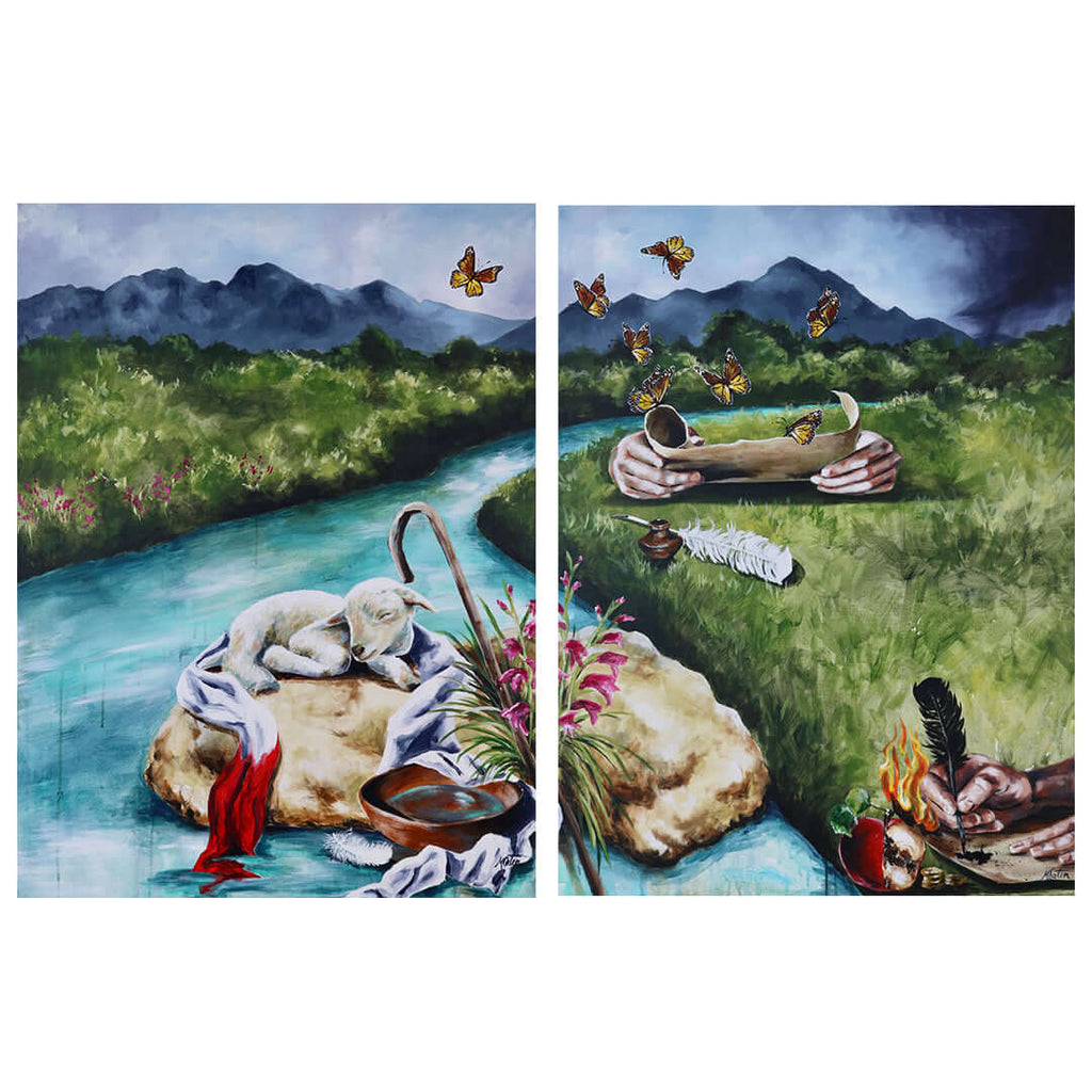 1 & 2 Peter Bible art set by Mindi Oaten depicting Our Living Hope & Master of Truth.