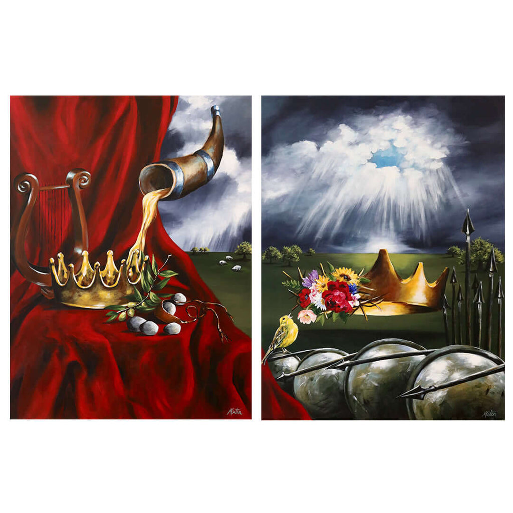 1 & 2 Samuel Bible art set by Mindi Oaten depicting The Anointed One & The Eternal Throne.