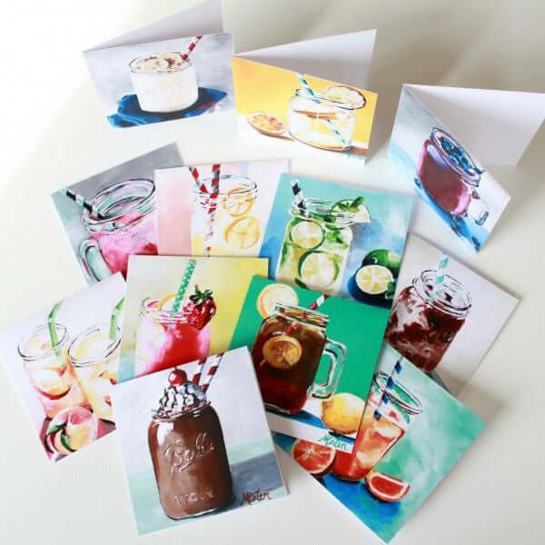 "Mason Jar Drinks" Assorted Note Cards - Set of 12 by Mindi Oaten – Christian Prophetic Acrylic Painting featuring , inspired by Scripture and spiritual themes.