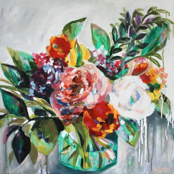 "Boho Blooms" 24 x 24 inches acrylic painting on canvas by Mindi Oaten