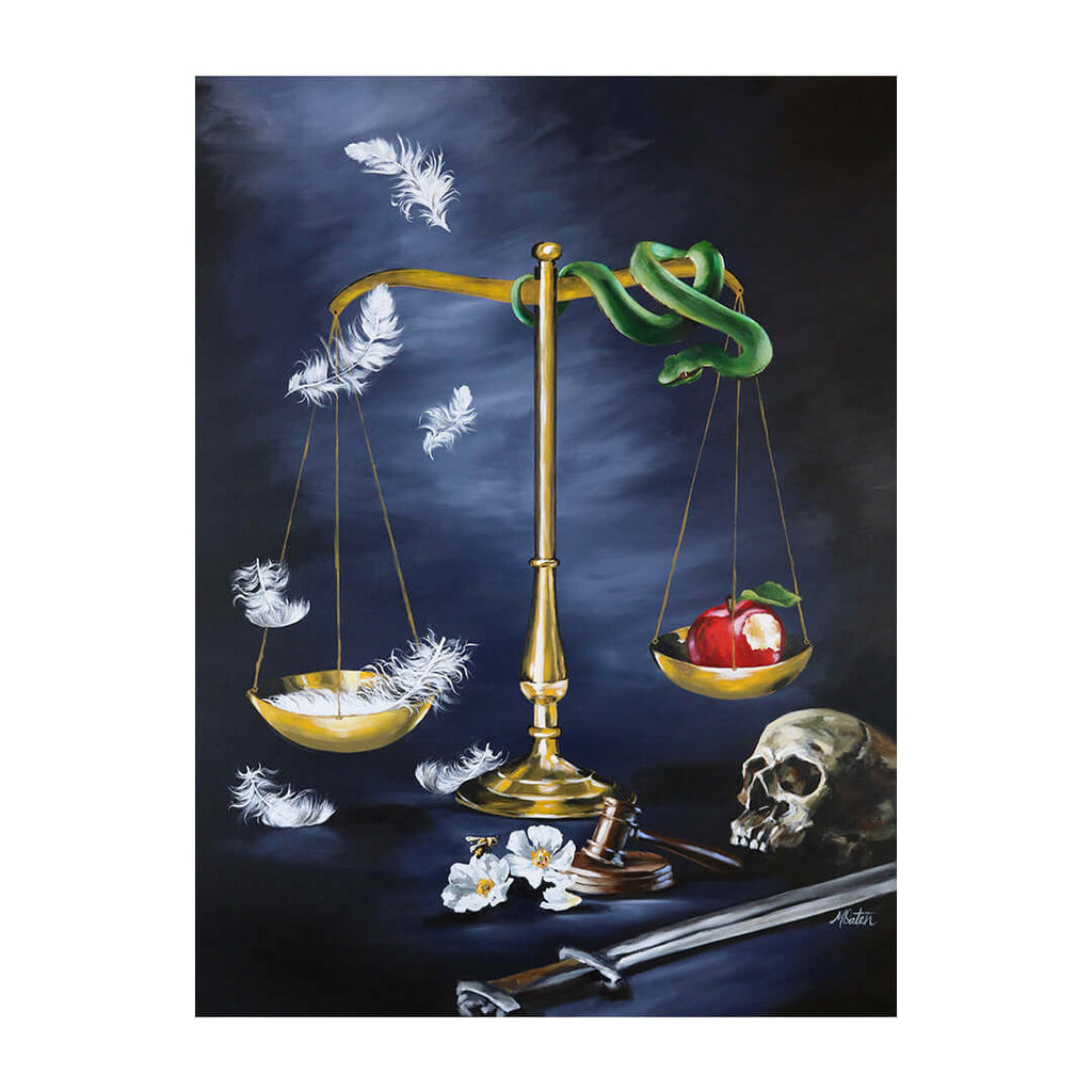 Judges Bible art by Mindi Oaten depicting Our Just Judge, inspired by the book of Judges.