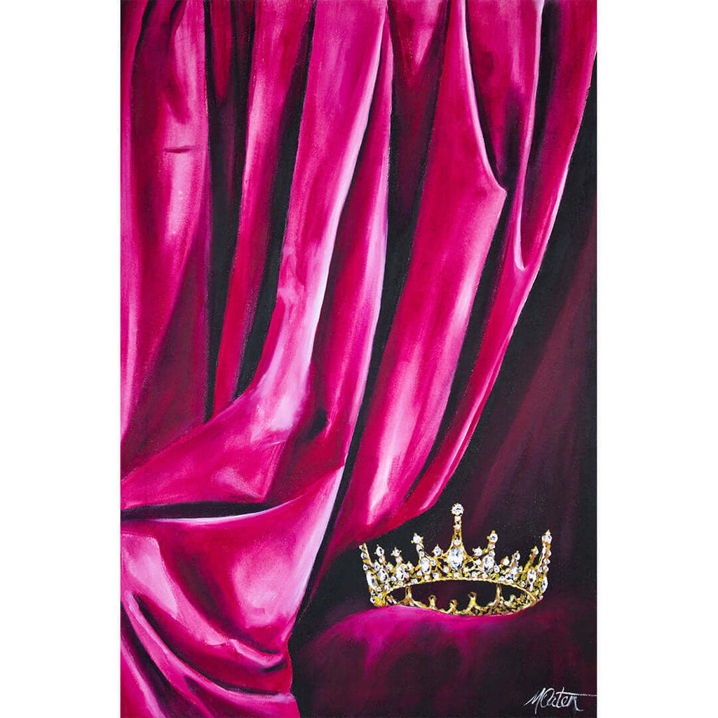 

Magenta Mantle by Mindi Oaten, showing a golden crown beneath folds of magenta fabric.
