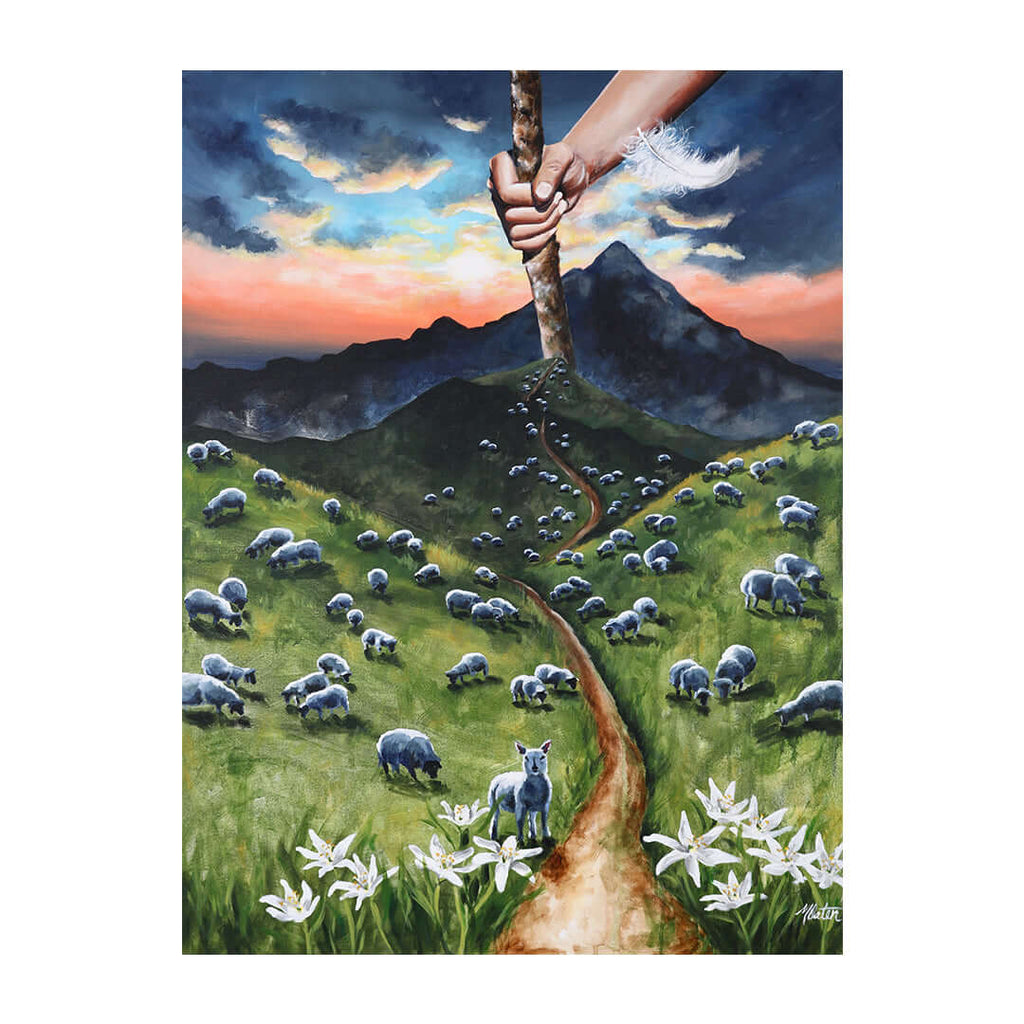 Micah Bible art by Mindi Oaten depicting The Good Shepherd, inspired by the book of Micah.