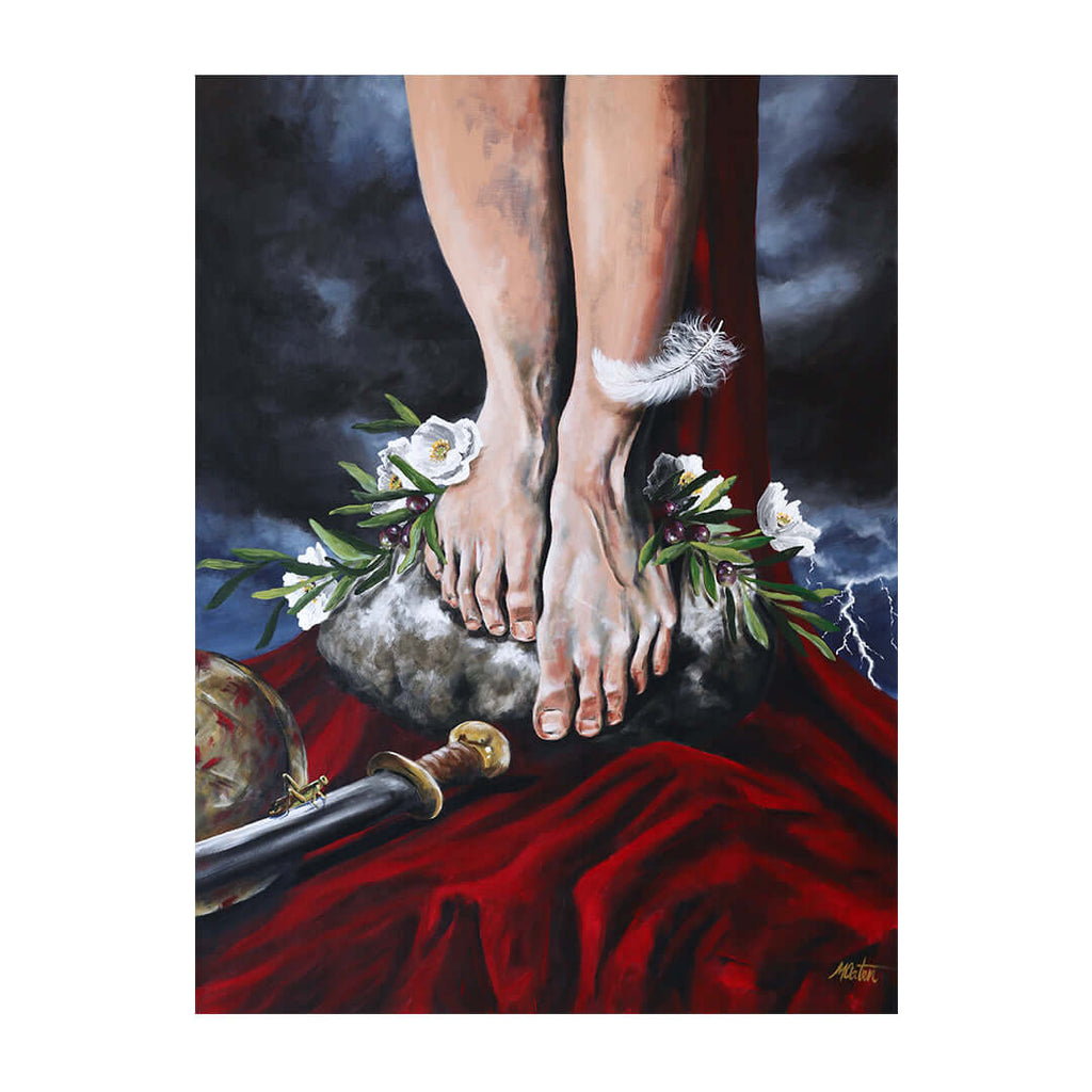 Nahum Bible art by Mindi Oaten depicting The One who brings Peace, inspired by the book of Nahum.