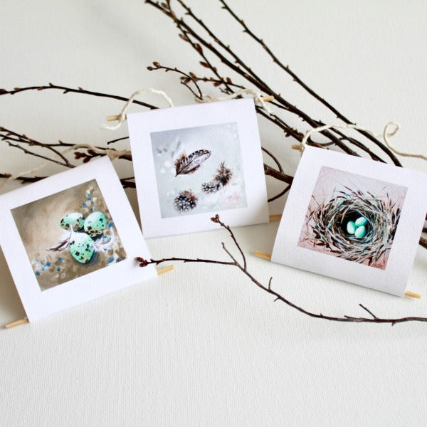 "Nest & Feathers" - mini collectible | set of 3 - Prophetic Christian Fine Art by Mindi Oaten Art 