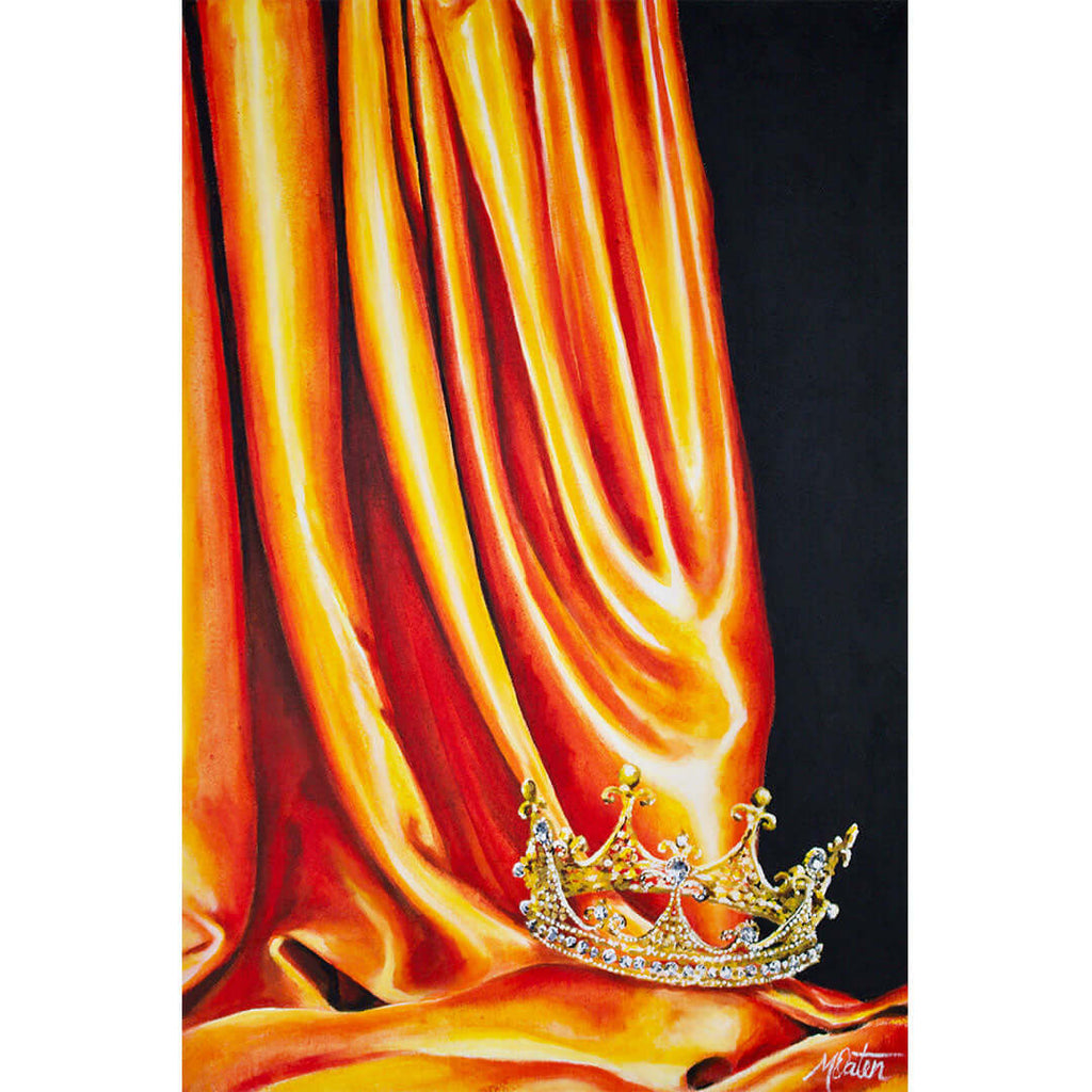 

Orange Mantle by Mindi Oaten, showing a golden crown at the base of glowing orange drapery.