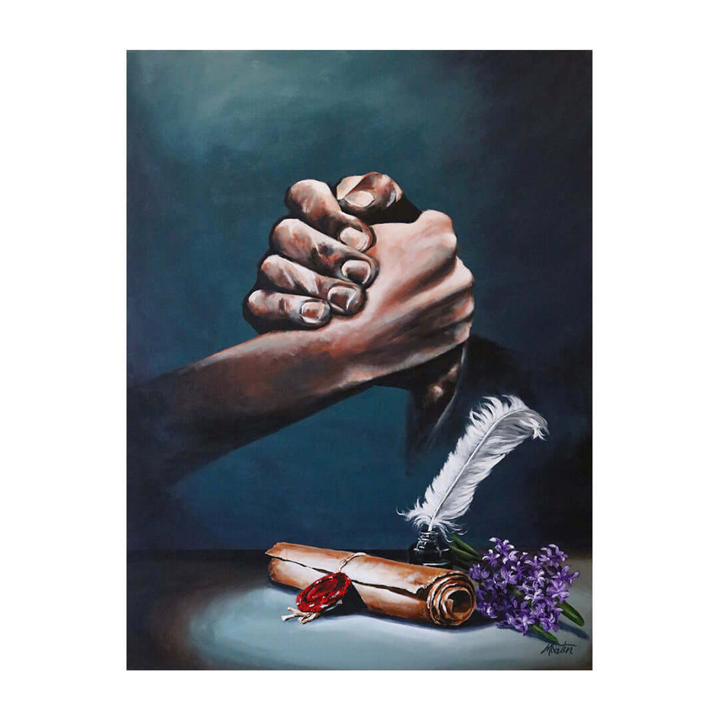 Philemon Bible art by Mindi Oaten depicting Our Forgiveness, inspired by the book of Philemon.