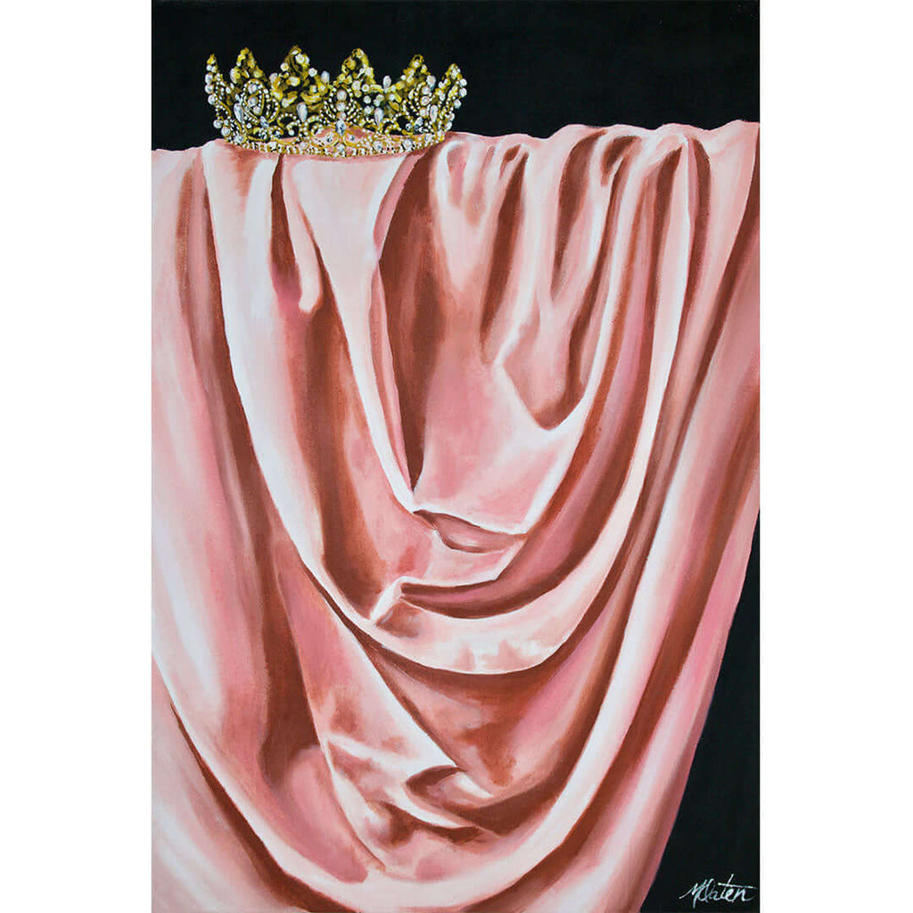 

Pink Mantle by Mindi Oaten, showing a golden crown above folds of pale pink fabric.