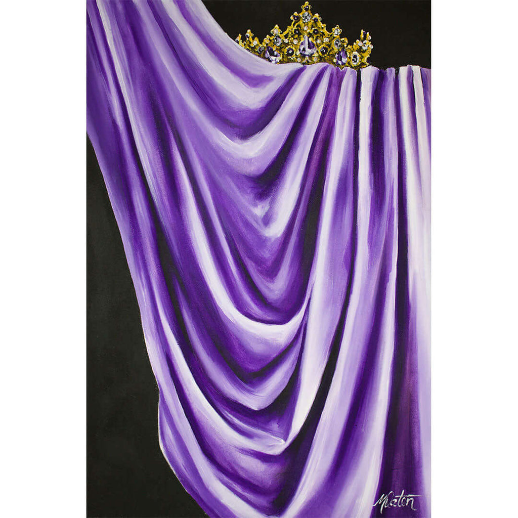 

Purple Mantle by Mindi Oaten, showing a golden crown above folds of purple fabric.