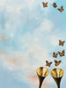 

A Call to Renaissance by Mindi Oaten, showing two golden trumpets beneath monarch butterflies against a blue sky.