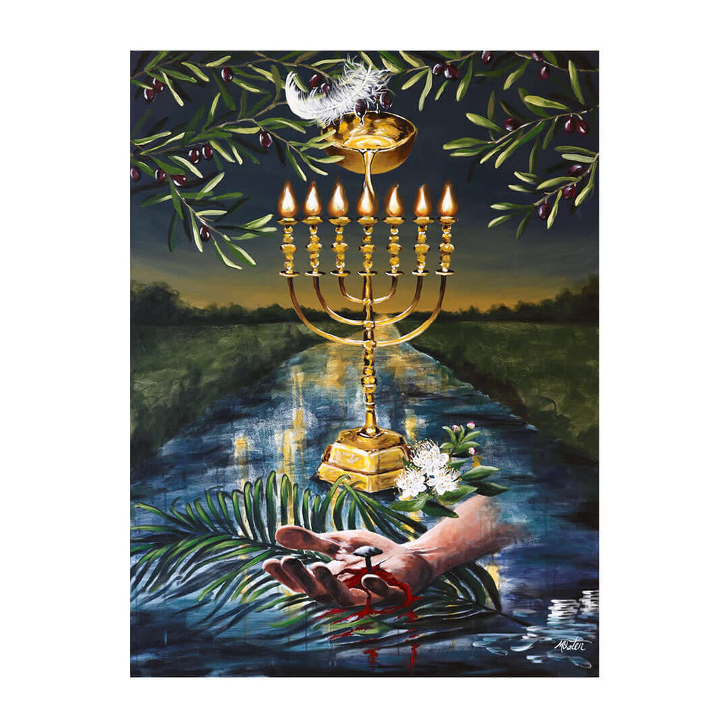 Zechariah Bible art by Mindi Oaten depicting The One who was Pierced for Us, inspired by the book of Zechariah.