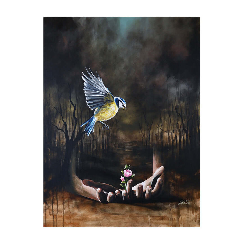 Zephaniah Bible art by Mindi Oaten depicting The One who Sings Over Us, inspired by the book of Zephaniah.